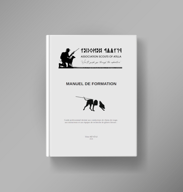 Cover of a training manual with a black silhouette of a scout on horseback and the title 'MANUEL DE FORMATION'. The top includes 'ASSOCIATION SCOUTS OF ATILLA'.